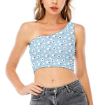 Cute Sheep Pattern Print One Shoulder Crop Top