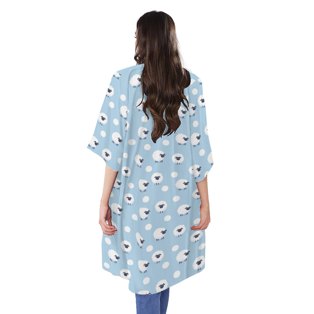 Cute Sheep Pattern Print Open Front Beach Cover Up
