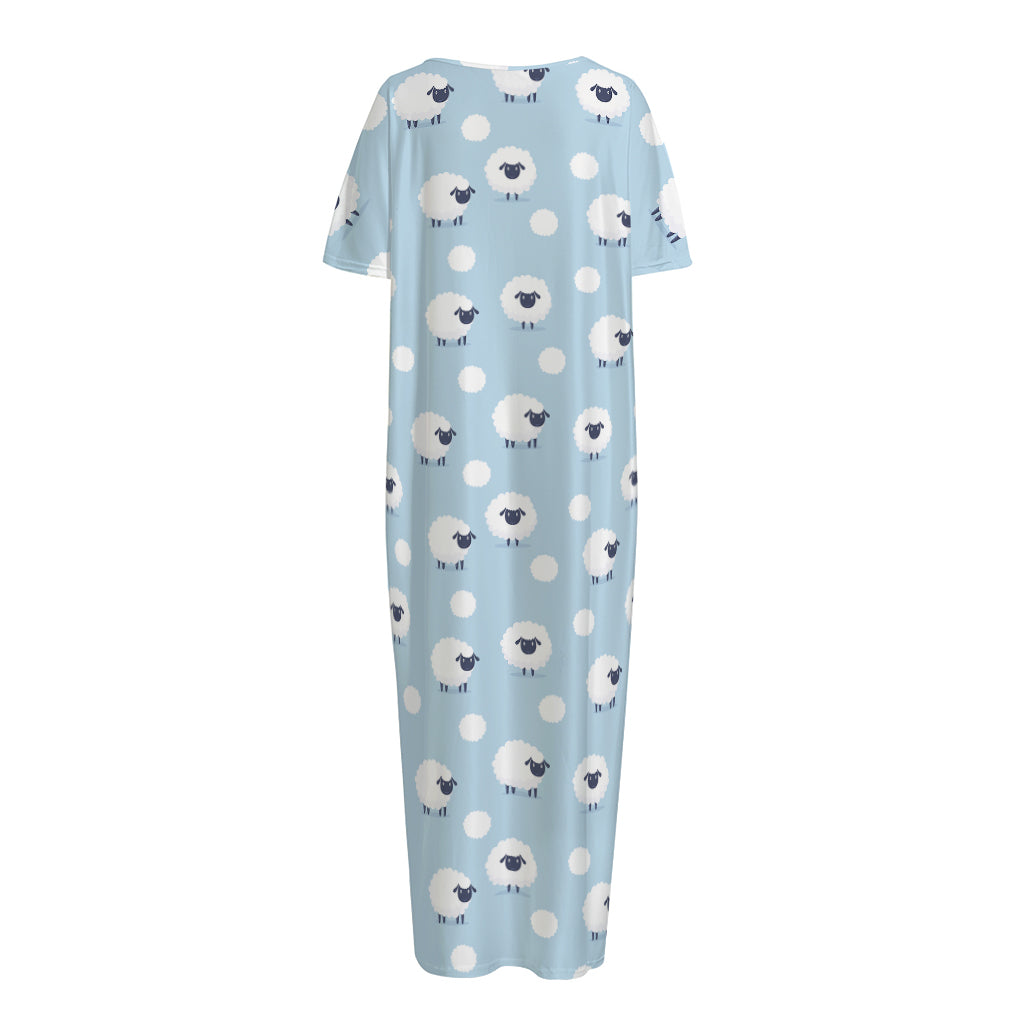 Cute Sheep Pattern Print Short Sleeve Long Nightdress