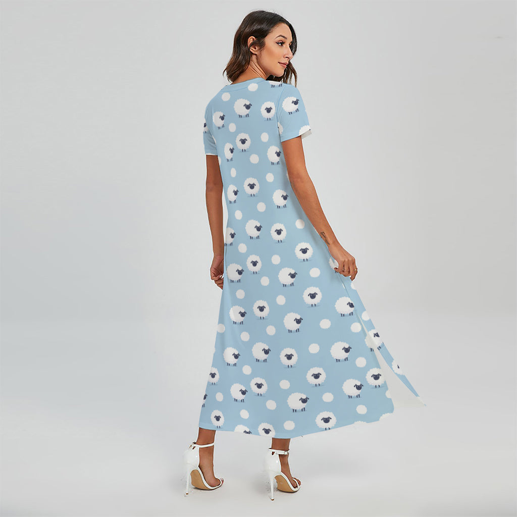 Cute Sheep Pattern Print Short Sleeve Maxi Dress