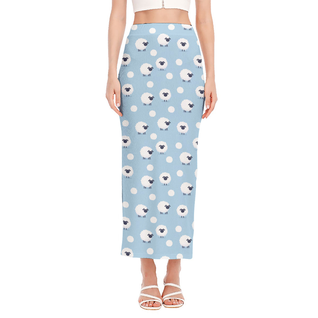 Cute Sheep Pattern Print Side Slit Maxi Skirt