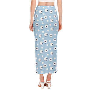 Cute Sheep Pattern Print Side Slit Maxi Skirt