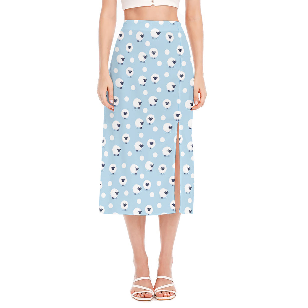 Cute Sheep Pattern Print Side Slit Midi Skirt