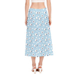 Cute Sheep Pattern Print Side Slit Midi Skirt