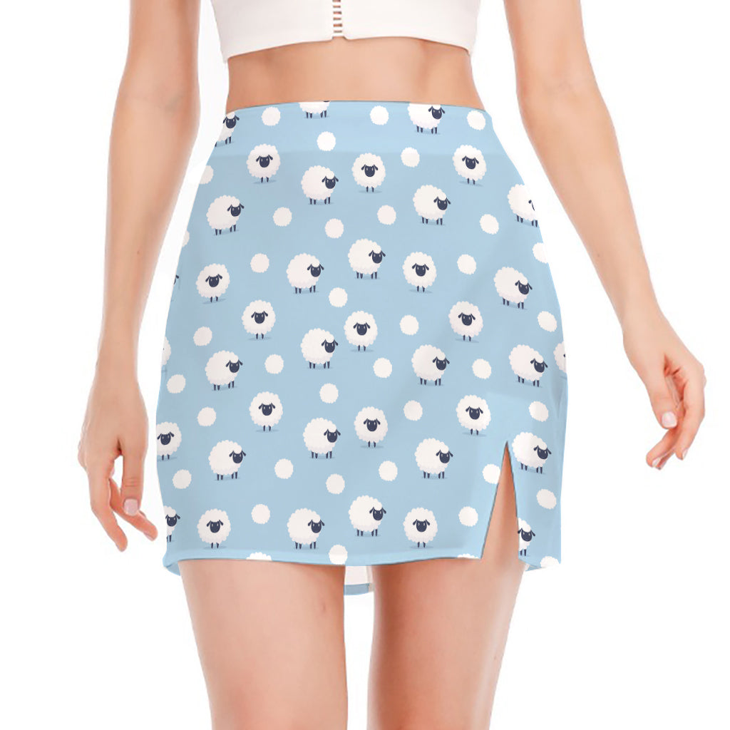 Cute Sheep Pattern Print Side Slit Mini Skirt