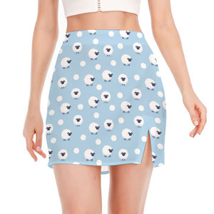 Cute Sheep Pattern Print Side Slit Mini Skirt