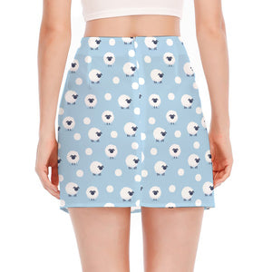 Cute Sheep Pattern Print Side Slit Mini Skirt