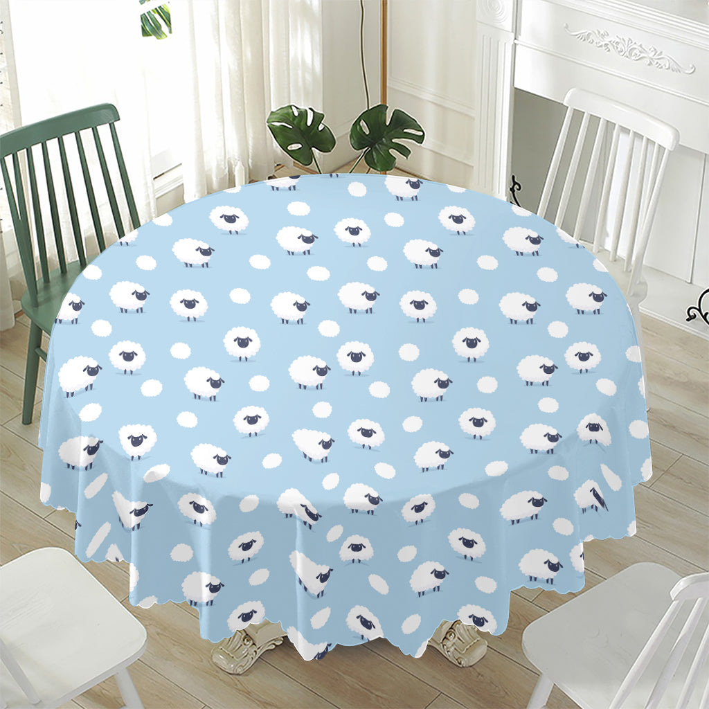 Cute Sheep Pattern Print Waterproof Round Tablecloth