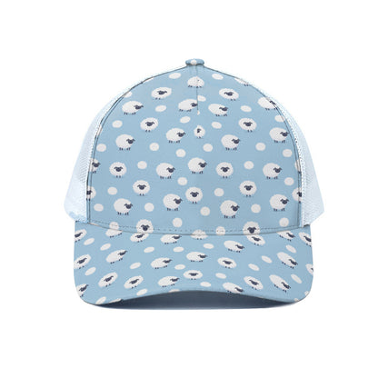 Cute Sheep Pattern Print White Mesh Trucker Cap