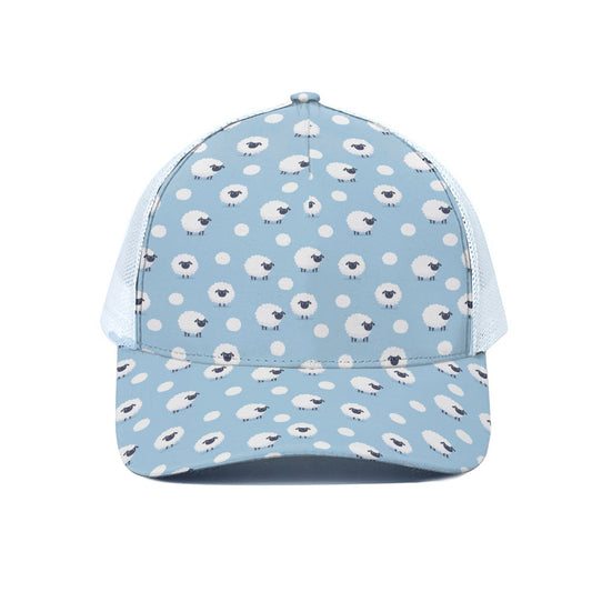 Cute Sheep Pattern Print White Mesh Trucker Cap