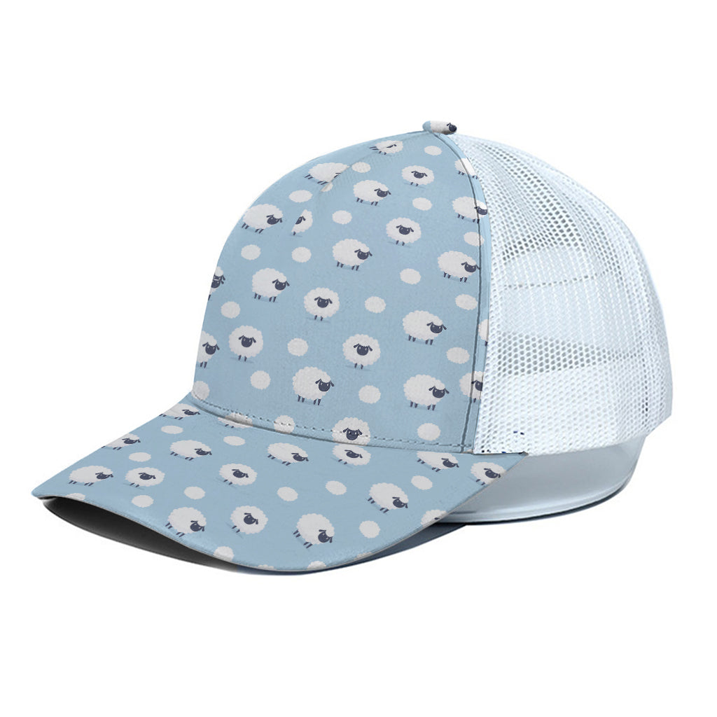 Cute Sheep Pattern Print White Mesh Trucker Cap