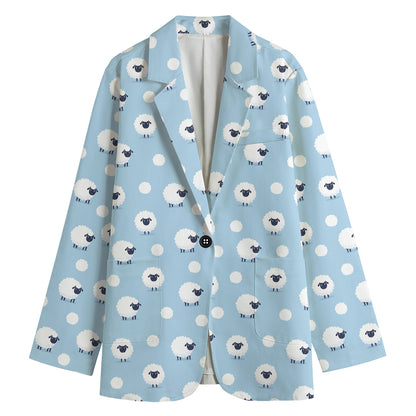 Cute Sheep Pattern Print Women's Cotton Blazer