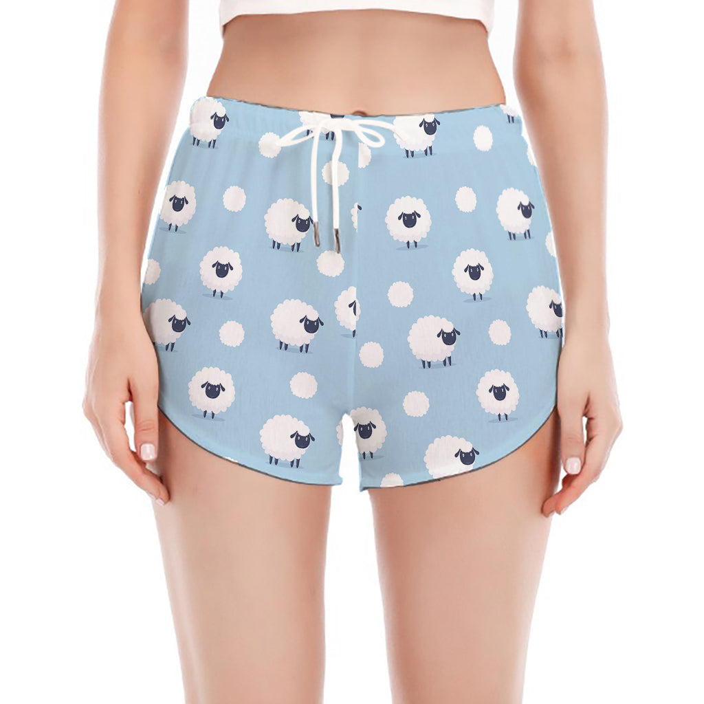 Cute Sheep Pattern Print Women's Split Running Shorts