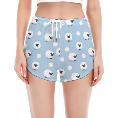 Cute Sheep Pattern Print Women's Split Running Shorts