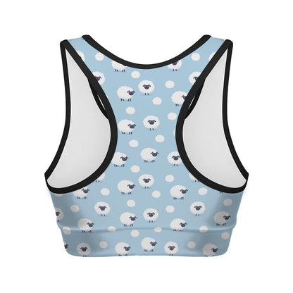 Cute Sheep Pattern Print Women's Sports Bra