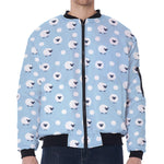 Cute Sheep Pattern Print Zip Sleeve Bomber Jacket