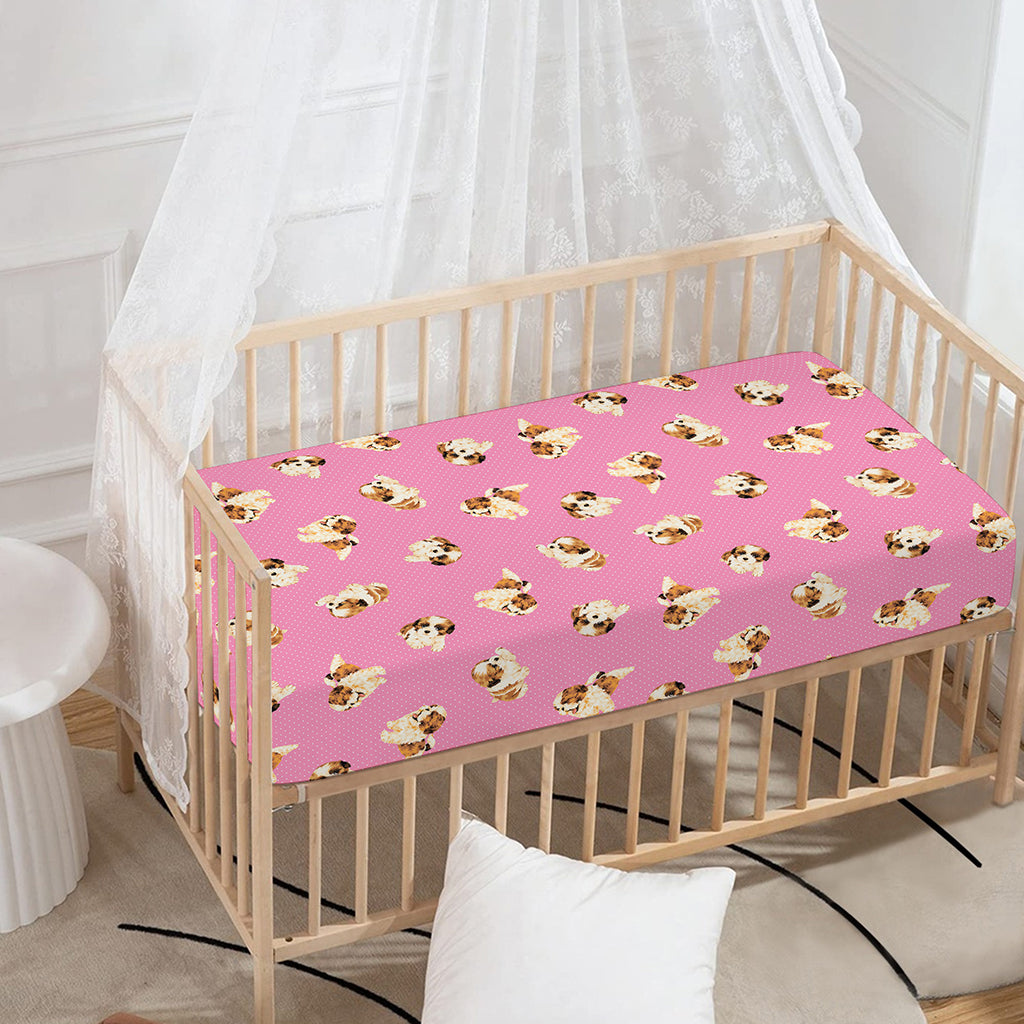 Cute Shih Tzu Pattern Print Baby Crib Sheet