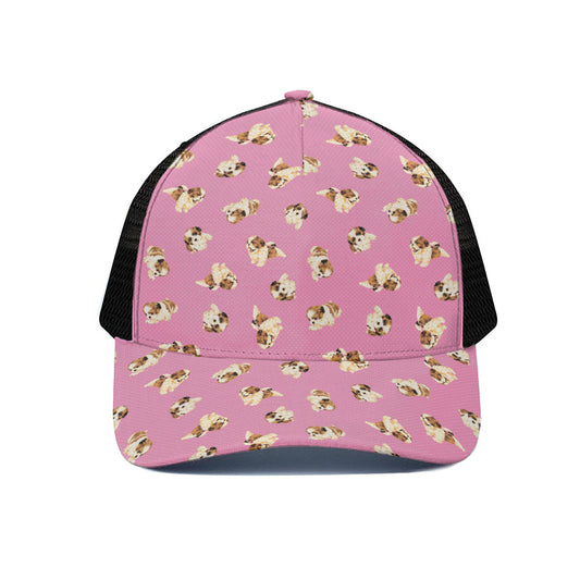 Cute Shih Tzu Pattern Print Black Mesh Trucker Cap