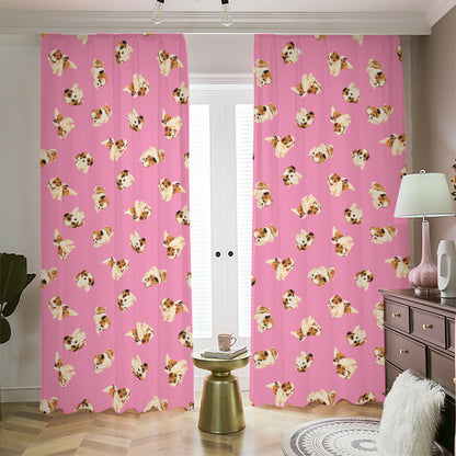 Cute Shih Tzu Pattern Print Blackout Pencil Pleat Curtains