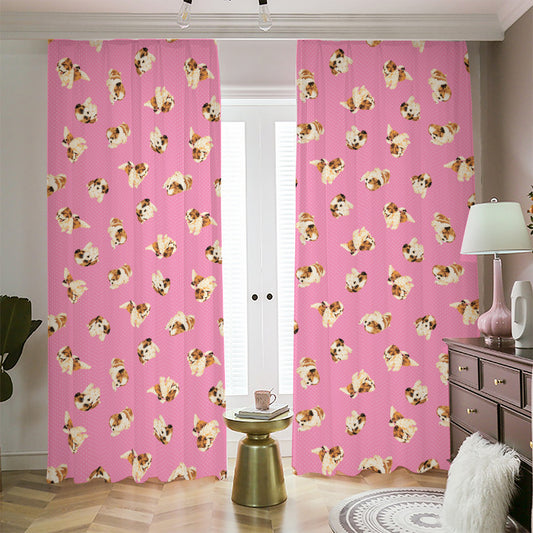 Cute Shih Tzu Pattern Print Blackout Pencil Pleat Curtains