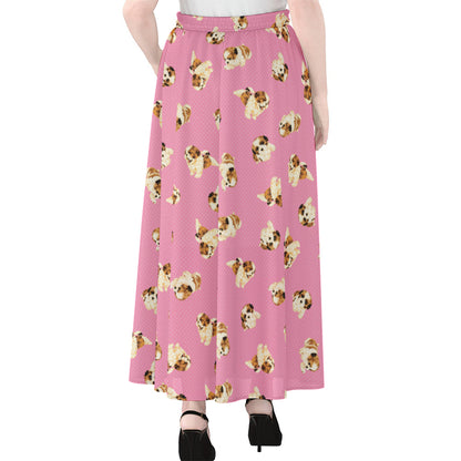 Cute Shih Tzu Pattern Print Chiffon Maxi Skirt