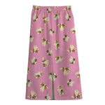 Cute Shih Tzu Pattern Print Cotton Front Slit Maxi Skirt