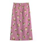 Cute Shih Tzu Pattern Print Cotton Front Slit Maxi Skirt