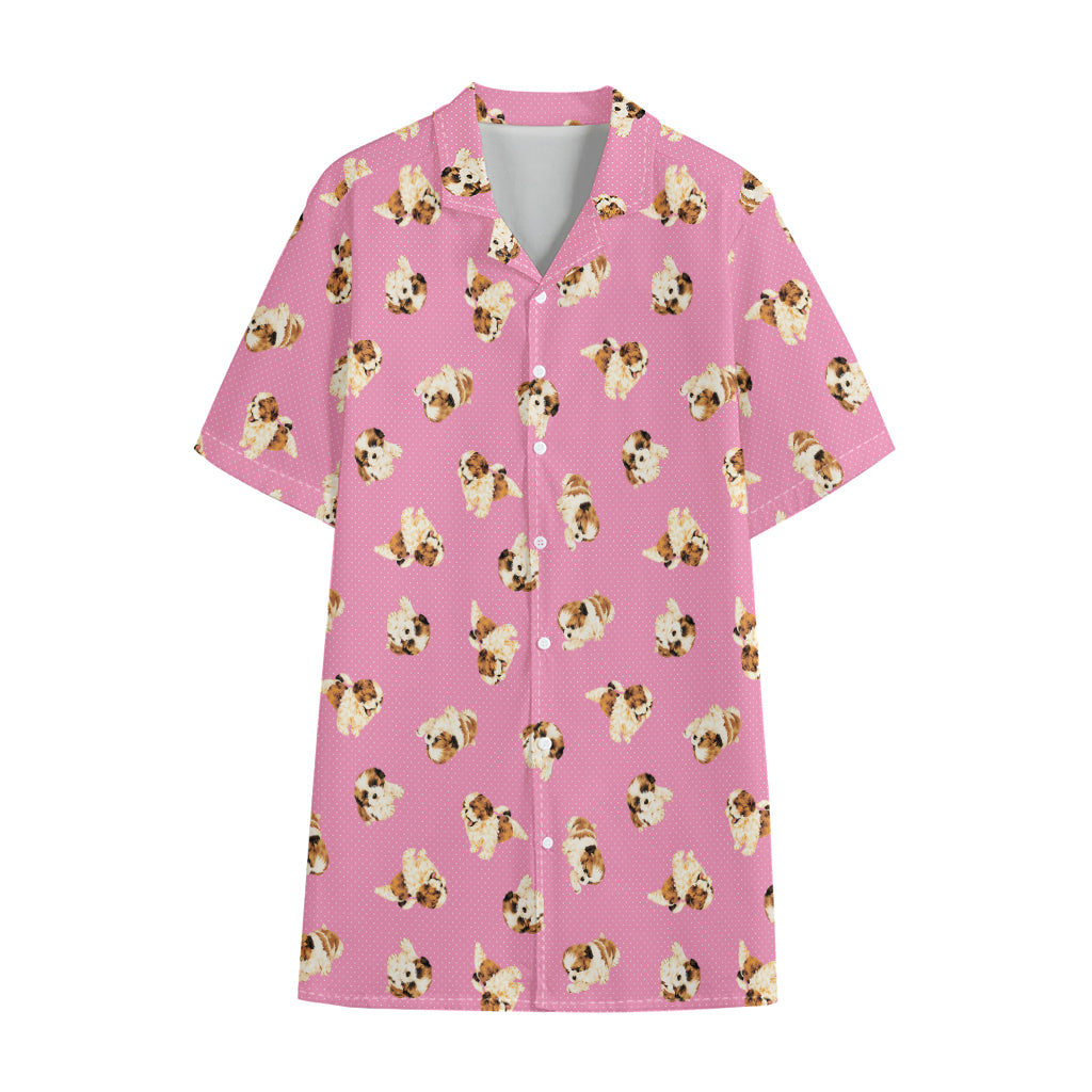 Cute Shih Tzu Pattern Print Cotton Hawaiian Shirt