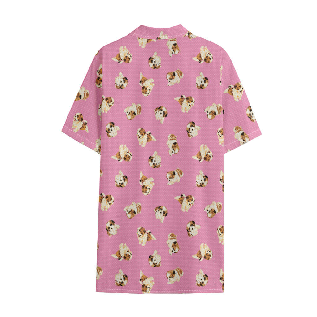 Cute Shih Tzu Pattern Print Cotton Hawaiian Shirt