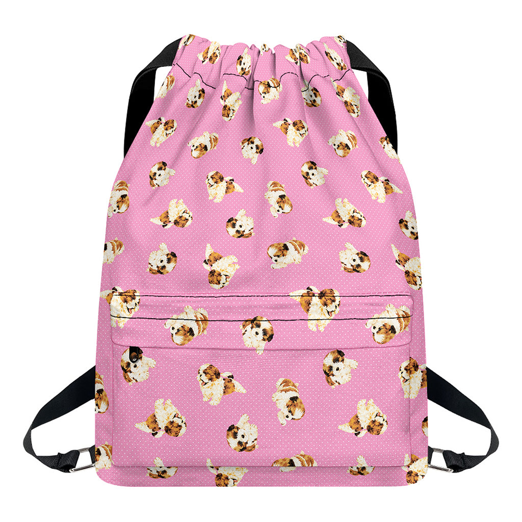 Cute Shih Tzu Pattern Print Drawstring Backpack