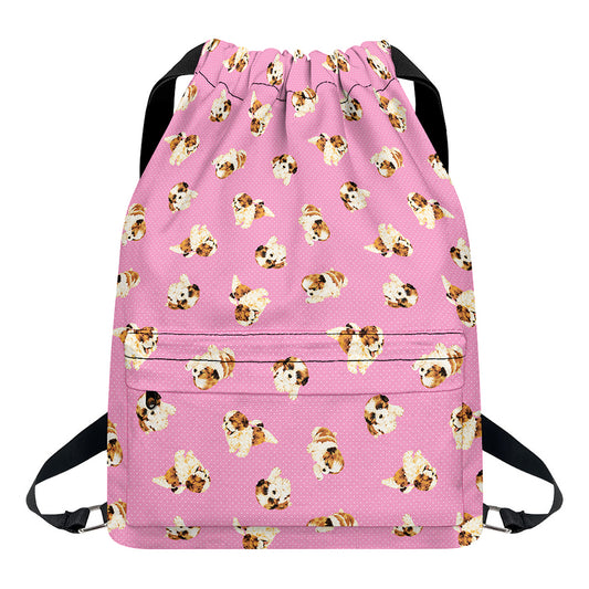 Cute Shih Tzu Pattern Print Drawstring Backpack
