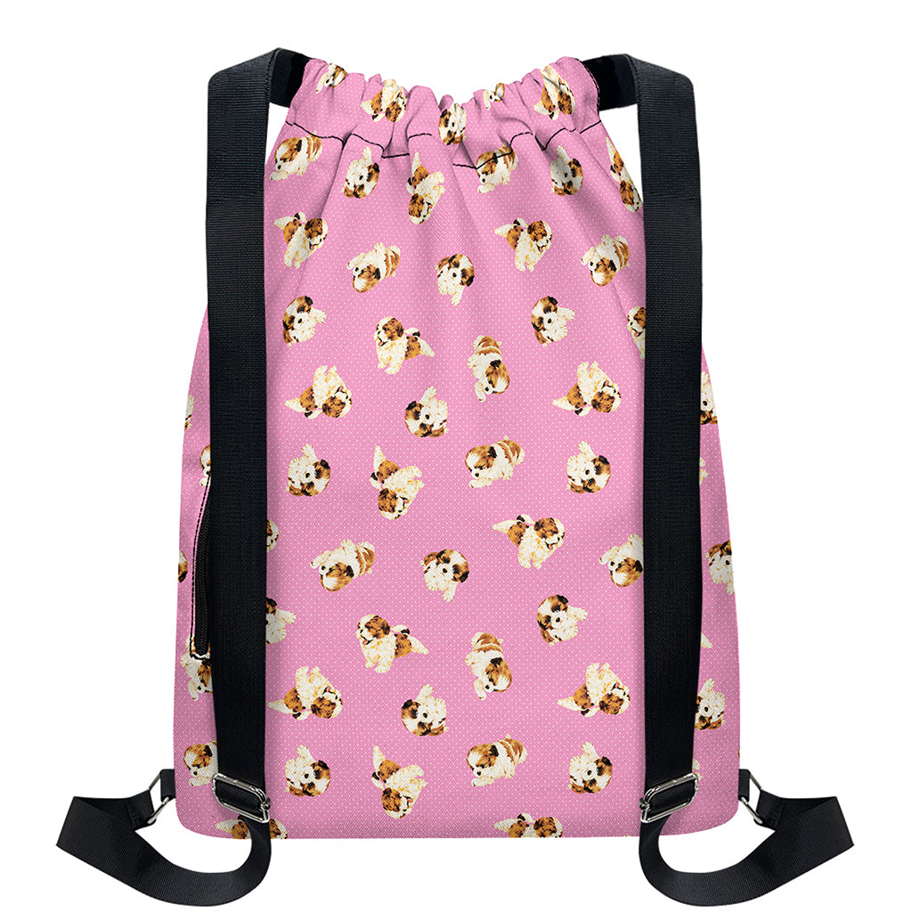 Cute Shih Tzu Pattern Print Drawstring Backpack