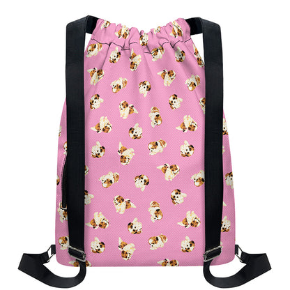Cute Shih Tzu Pattern Print Drawstring Backpack