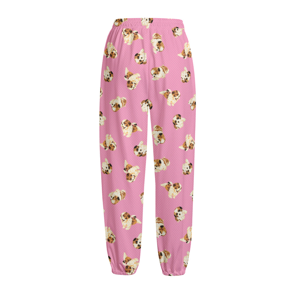 Cute Shih Tzu Pattern Print Fleece Lined Knit Pants