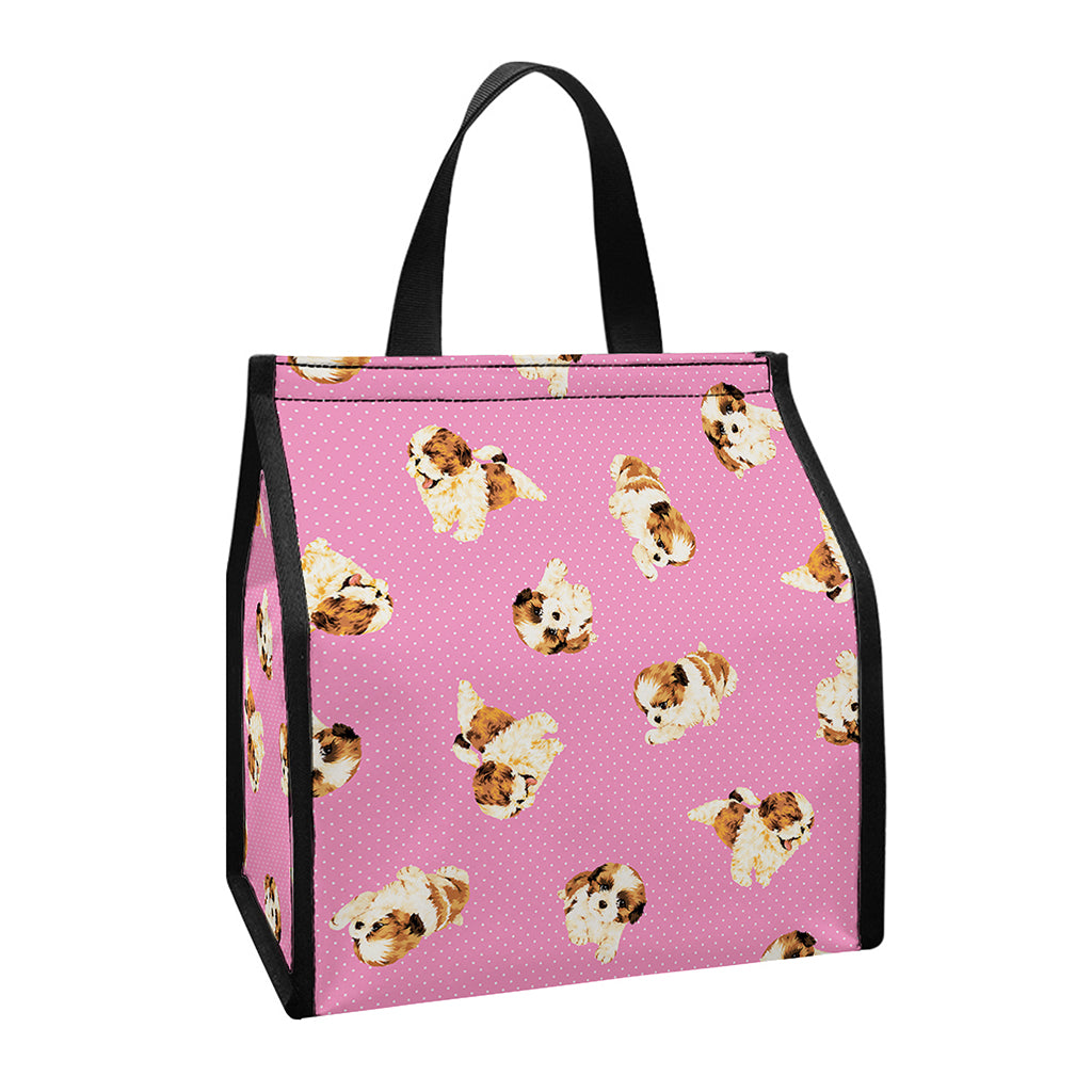 Cute Shih Tzu Pattern Print Insulated Lunch Tote