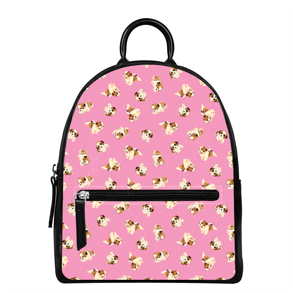 Cute Shih Tzu Pattern Print Leather Backpack