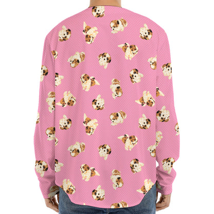 Cute Shih Tzu Pattern Print Long Sleeve Baseball Jersey