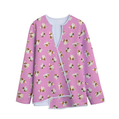 Cute Shih Tzu Pattern Print Long Sleeve Short Coat