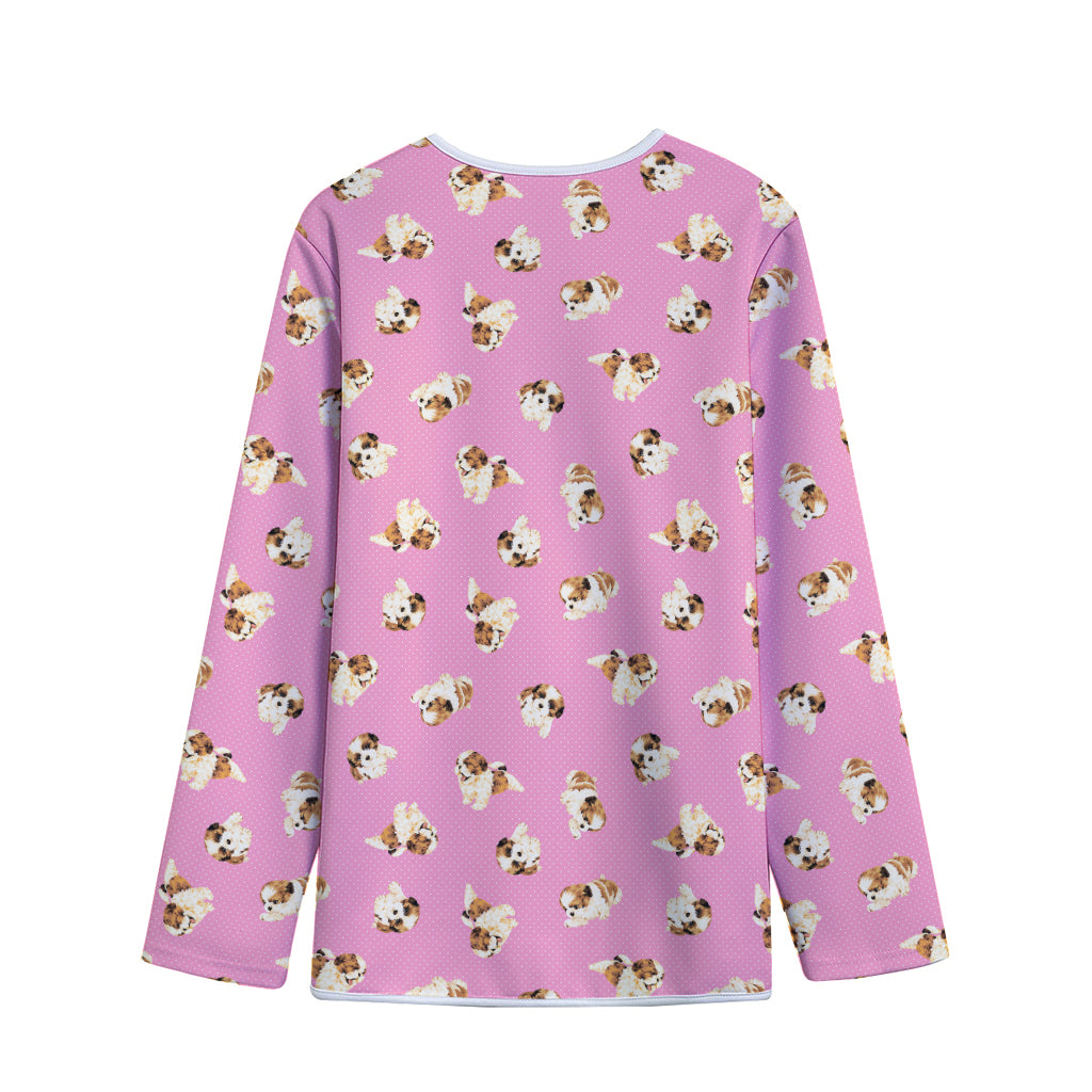 Cute Shih Tzu Pattern Print Long Sleeve Short Coat