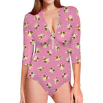 Cute Shih Tzu Pattern Print Long Sleeve Swimsuit