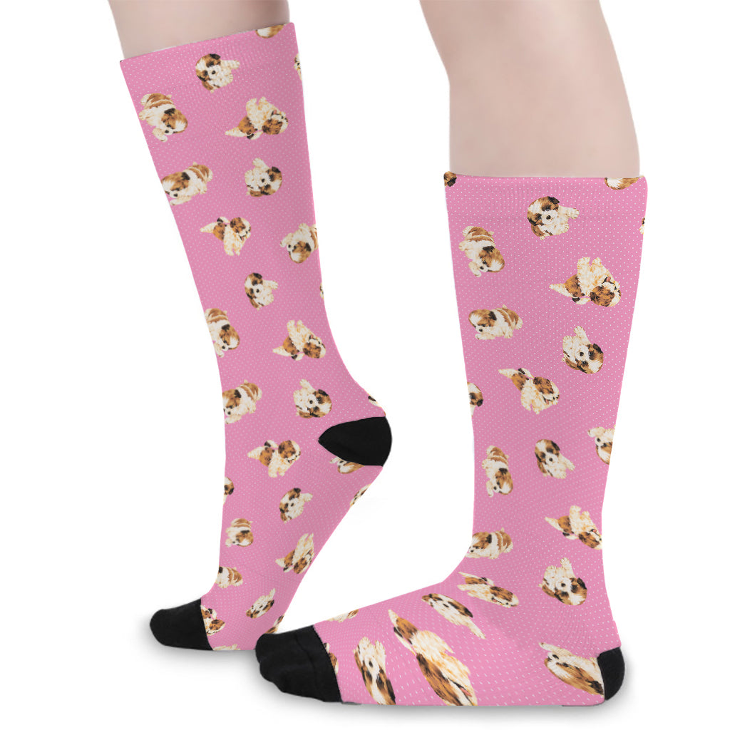 Cute Shih Tzu Pattern Print Long Socks