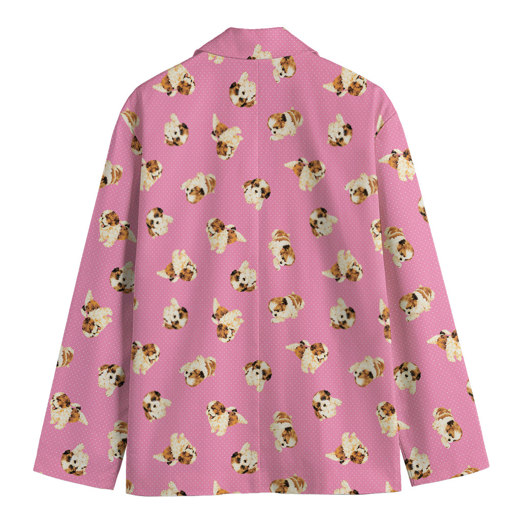 Cute Shih Tzu Pattern Print Men's Cotton Blazer