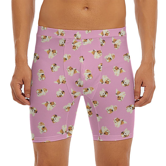 Cute Shih Tzu Pattern Print Men's Long Boxer Briefs