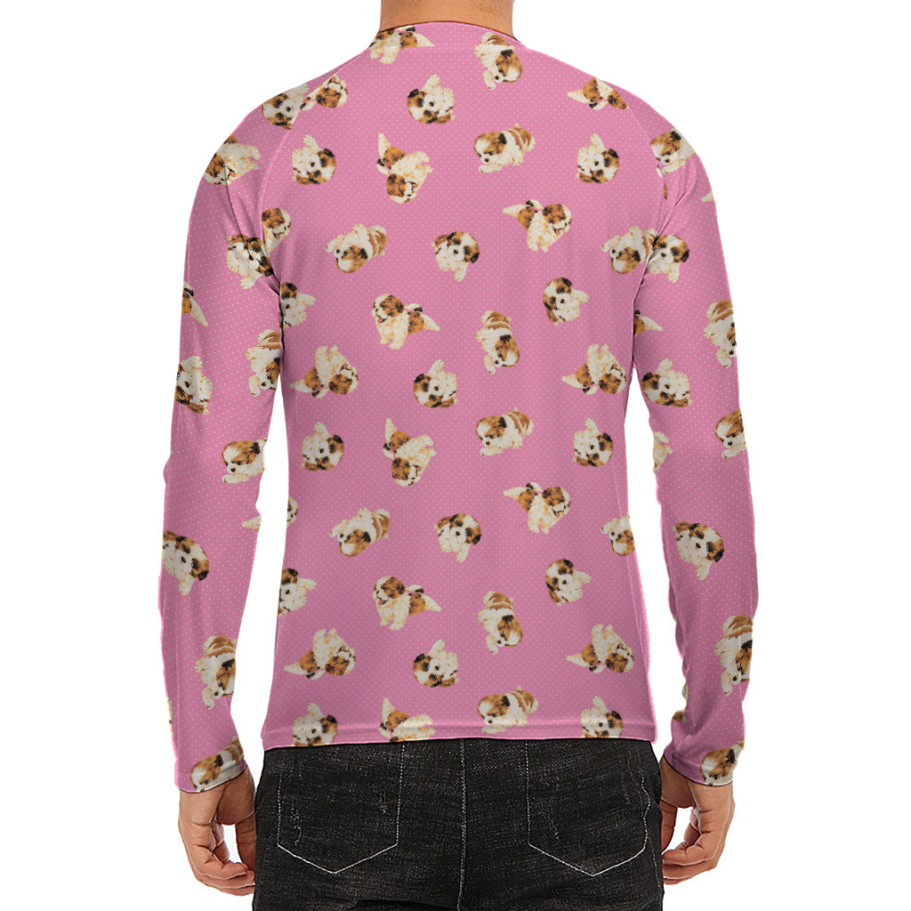 Cute Shih Tzu Pattern Print Men's Long Sleeve Rash Guard