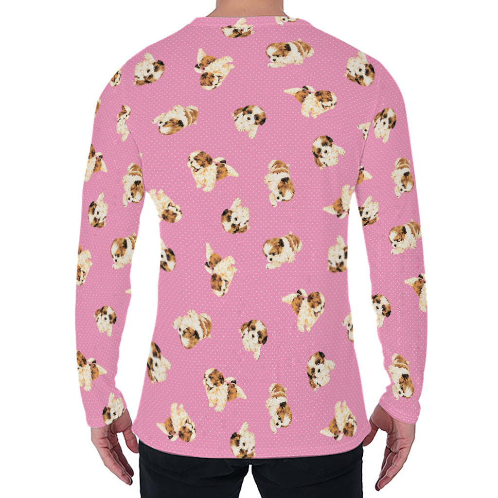 Cute Shih Tzu Pattern Print Men's Long Sleeve T-Shirt