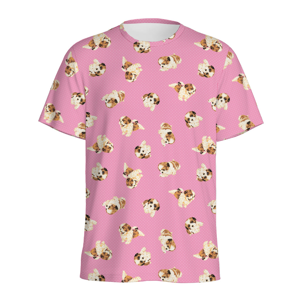 Cute Shih Tzu Pattern Print Men's Sports T-Shirt