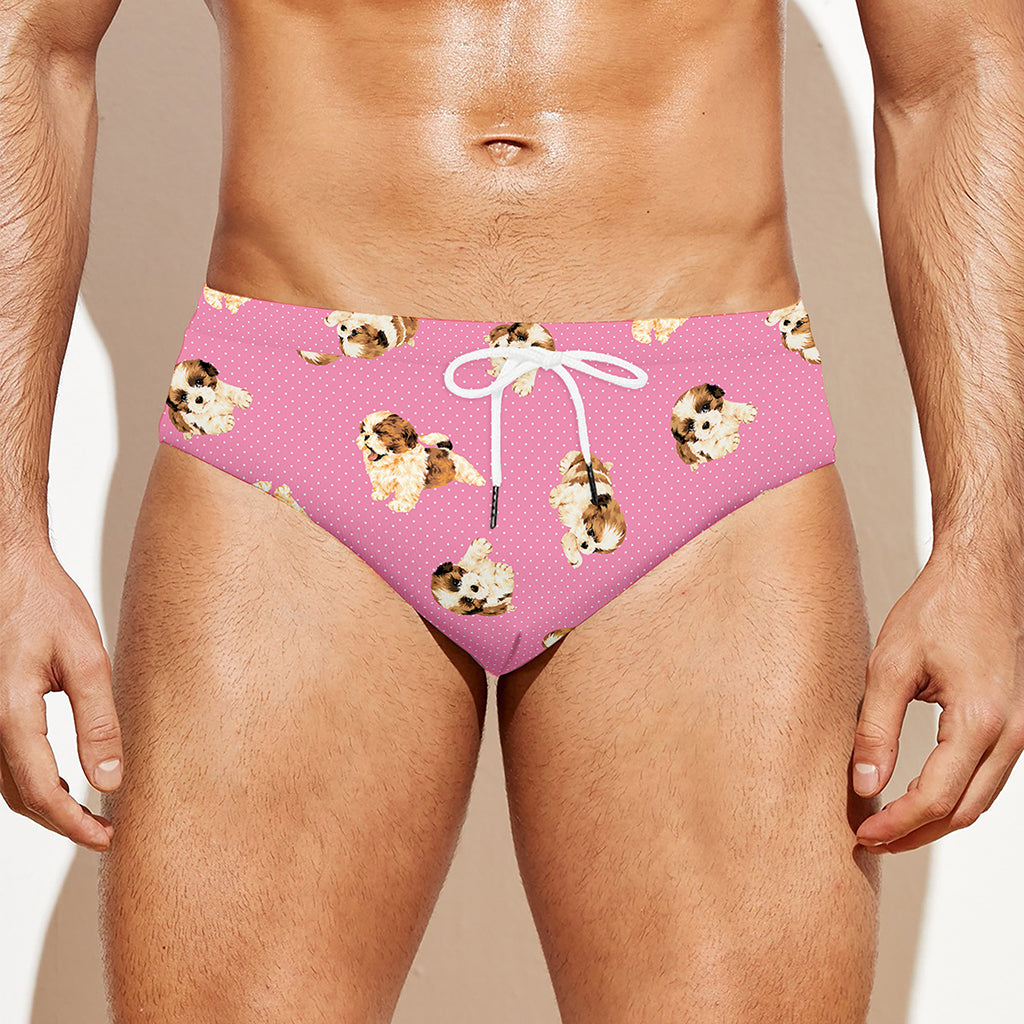 Cute Shih Tzu Pattern Print Men's Swim Briefs