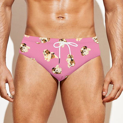 Cute Shih Tzu Pattern Print Men's Swim Briefs