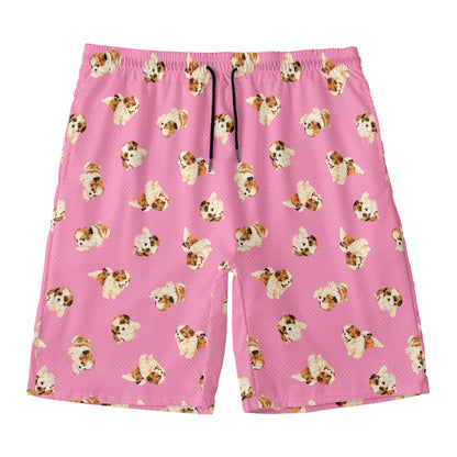 Cute Shih Tzu Pattern Print Men's Swim Trunks