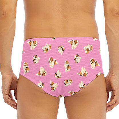 Cute Shih Tzu Pattern Print Men's Triangle Swim Briefs
